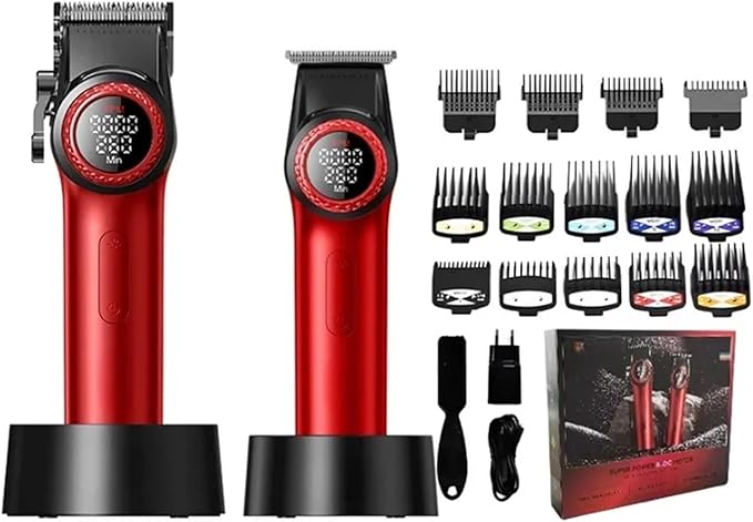 Compatible With VGR 001 977 High-End Men's Hair Trimming Set Intelligent Digital Display Hair Clipper with Carving Function Electric Grooming Pusher(V-001 977red.)