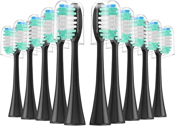 Compatible for Aquasonic 10PCS Large Replacement Brush Heads - Crescent-Shaped Soft Bristle Deep Clean for Series Toothbrushes(Black)