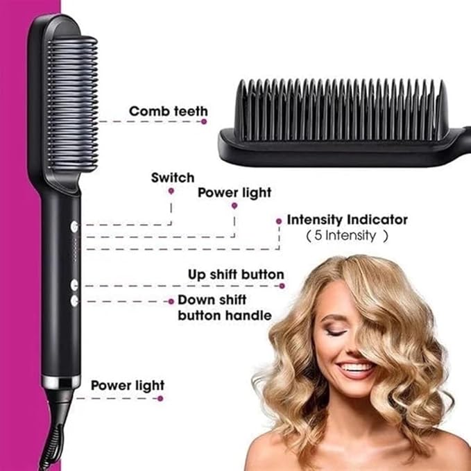 Hair Straightener Brush Hair Straightener Comb Straightening Brush for Women with 5 Temps 30s Fast Heating &amp Dual Voltage (Color : White)