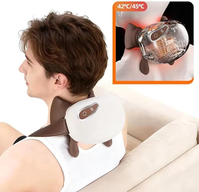 Bionic Heated Massager Portable Shiatsu Neck and Back Massager Electric Deep Tissue 4D Kneading Massage Simulated Human Hand Design for Pain Relief and Muscle Relax (Beige)