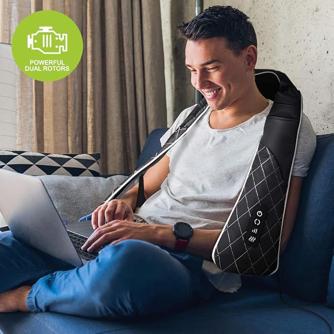 Shiatsu Neck Massager for Pain Relief Deep Tissue with Heat 3D Kneading Massage Pillow Back Shoulder Massagerfor Body Muscle Plug-in Use for Home Office Car Gifts for Mom Dad Him Her