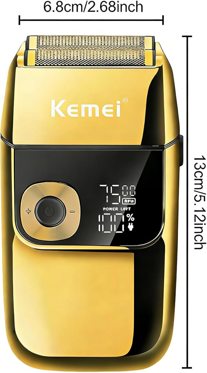 KEMEI Electric Razors for Men LCD Display Cordless Men's Razors USB Rechargeable with Pop-up Beard Trimmer Best Worldwide Travel Gift Model KM 2028 Gold