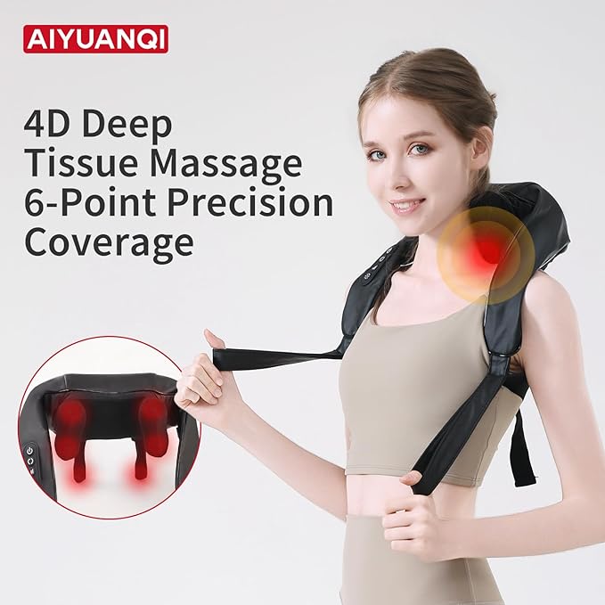 Cordless Neck Massager with Heat Rechargeable Shiatsu Back Massager for Pain Relief/Muscle Relax 4D Deep Tissue Kneading 3 Mode/2 Heat Auot Off Electric Massager
