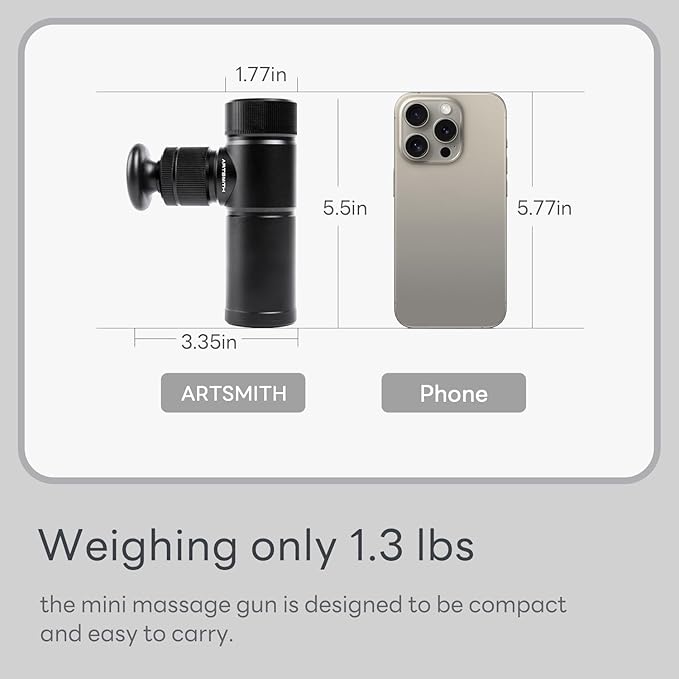 ARTSMITH Mini Massage Gun Powerful Fascial Gun Deep Tissue Percussion Muscle Massager for Back Pain Relief Full-Metal Quiet Massager Portable Handheld Small Massage Gun Travel