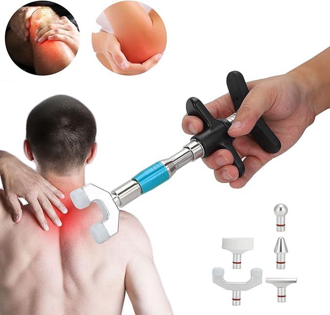 Manual Chiropractic Adjustment Correction Tool for Spine Back Massage Portable Chiropractic Adjustment Tool Adjuster with 6 Massage Heads(Blue)