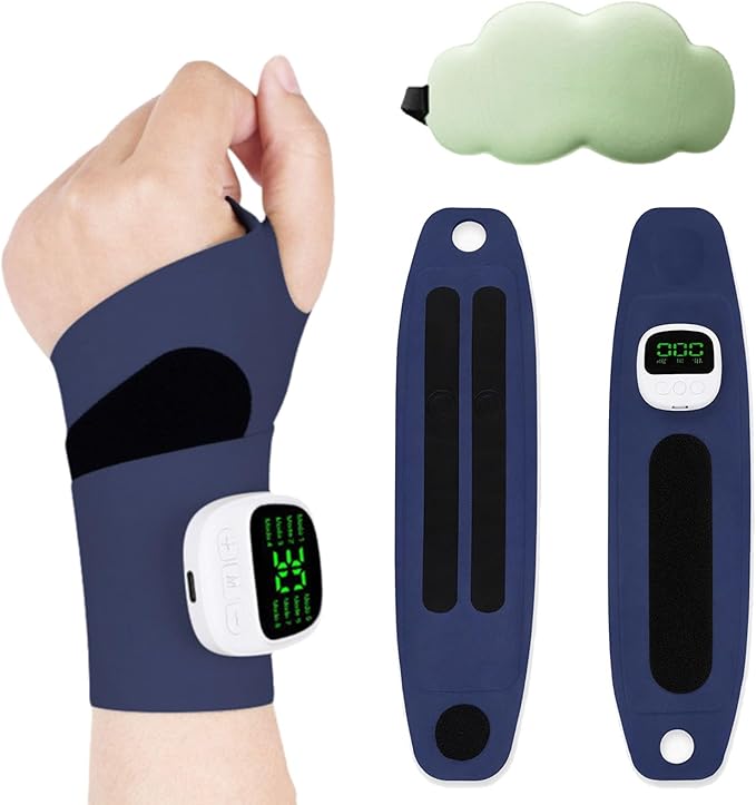 Rechargeable Electric Wrist Massager Rechargeable Heating Pad with 8 Modes &amp 30 Intensity Levels Ergonomic Wearable Design for Sports &amp Daily Use (Navy)