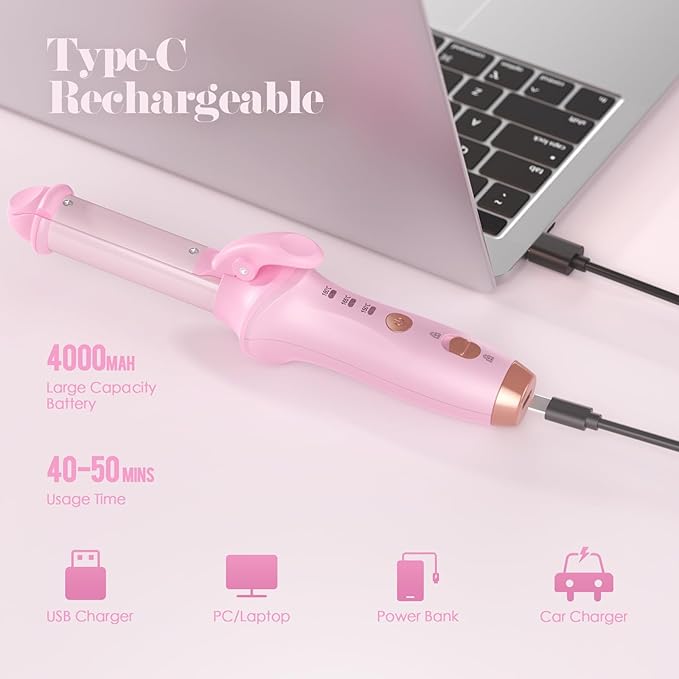 Bestauty Small Cordless Curling Iron 1 inch Mini Dual Purpose Curling/Flat Iron - Hair Straightener and Curler 2 in 1 Rechargeable Wireless Travel Hair Curling Iron for Short Hair (Pink)