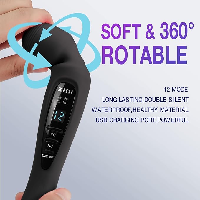 Cordless Massager with LCD Display Personal Massager for Pain Relief Powerful 12 Massage Modes Black