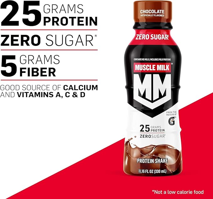 Muscle Milk Genuine Protein ShakeCookies and Creme11.16 Fl Oz Bottle25g ProteinZero SugarCalciumVitamins AC &amp D4g FiberEnergizing SnackWorkout RecoveryPackaging May Vary(Pack of 24)