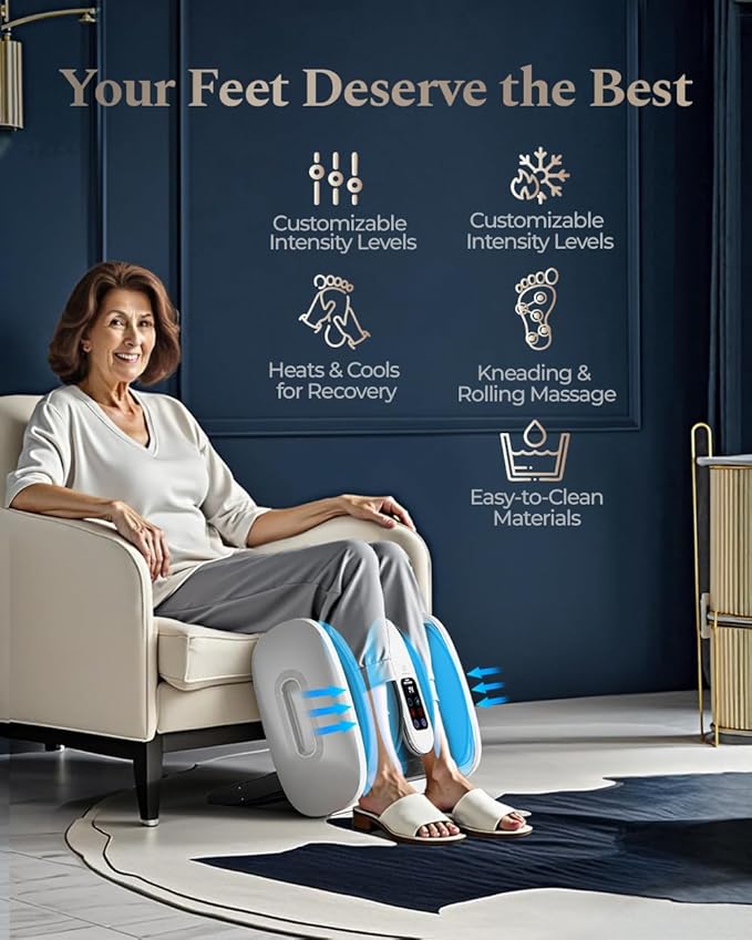 HomeCare Foot Massager with Heat &amp Ice Therapy Shiatsu Deep Kneading Compression Foot Massagers for Plantar Fasciitis &amp Neuropathy Relief Adjustable Intensity FCC/CE Certified