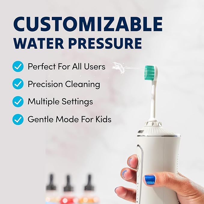Professional Water Flosser - Advanced Dental Care for a Healthier Mouth Gum and Teeth - IPX7 Waterproof Oral Irrigator | 7 Replacement Tips Travel-Friendly Rechargeable - Oral Hygiene (White)