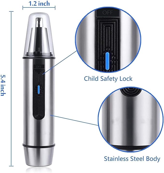 Ear and Nose Hair Trimmer Professional Painless Eyebrow Facial Ear Hair Trimmer Clipper for Men and Women Battery-Operated IPX7 Waterproof Dual Edge Blades for Easy Cleansing