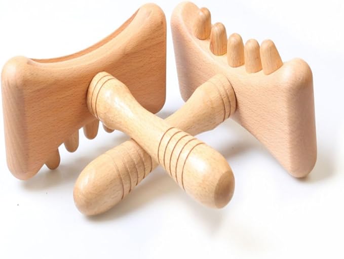 刮痧擀筋T型木质按摩棒 Leg Arms Back Calves Roller Massage Roller Stick 脑后刮痧板 Gua Sha Facial Tools for Face &amp Body全身通用按摩经络耙 HomeOffice Body Electric Massagers
