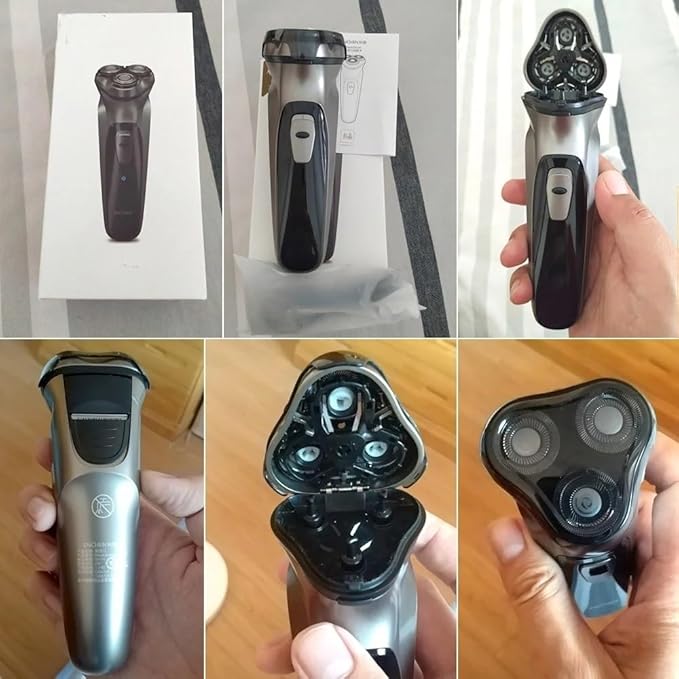 Head Shavers for Bald Men Electric Face Shaver Razor for Men 3D Floating Blade Washable USB Rechargeable Shaving Beard Machine (Color : Silver)