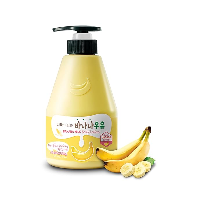WELCOS Kwailnara Banana Milk Body Lotion &amp Body Wash Set – Moisturizing &amp Revitalizing Korean Skincare Bundle with Banana Extract 560g / 19.75oz Each