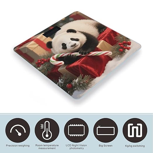 Christmas Redpanda Weight Scale Cute Bathroom Scale for Body Highly Accurate Digital Weighing Machine for People Compact LCD Display Scales with Sturdy Toughened Glass Scales