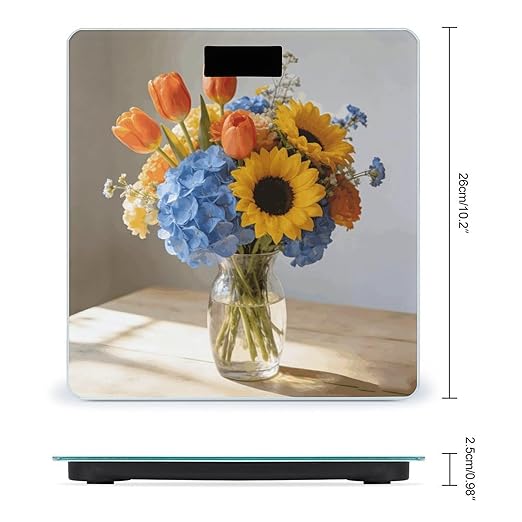 Ambrosia Floral Smart Scale for Body Weight Digital Bathroom Scale Toughened Glass Weight Scale with Large LCD Backlight Display High Precision Scales Weighing Machine