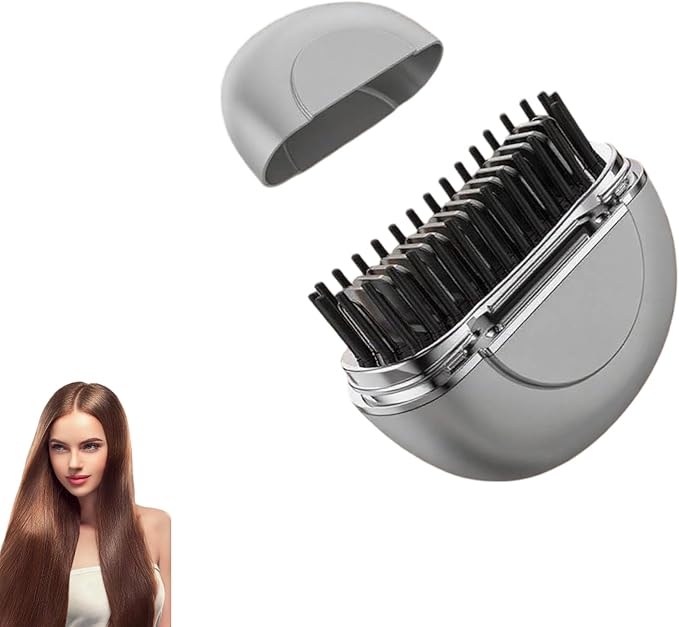 Electric hair brushMini hot combMini hair straightenerMini straightenerPortable straightener brushPortable hair straightenerAutomatic curling ironCordless travel hair straightener (Silver-gray)