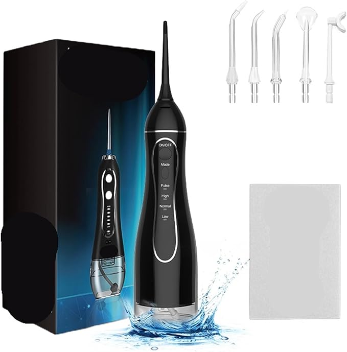 Water Flosser for Teeth Portable Oral Irrigator Dental Jet Pressure Cleaning Mouth Machine 300ML 4 Modes(Black)