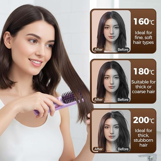 Go Brush 2026 New Cordless Straightening and Curling Brush Ideal for Fine Thick Stubborn Hair 3 Temperature Options Anti-Scald Safety Design USB Rechargeable (Pink)