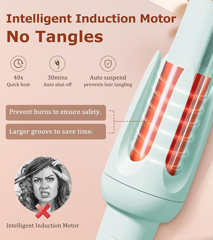 Auto Hair Curler Automatic Curling Iron with 4 Temperature &amp 3 Timer Automatic Shut-Off Anti-Scald Anti-Tangle Rotating Curling Wand for Hair Styling Blue
