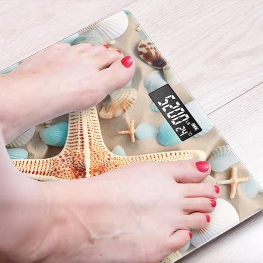 Digital Scale for Body Weight Highly Precision Bathroom Weight Scale 400 lbs with Backlit Display Personalized Scale for Home-Starfish and Seashells Scattered On The Sandy Beach