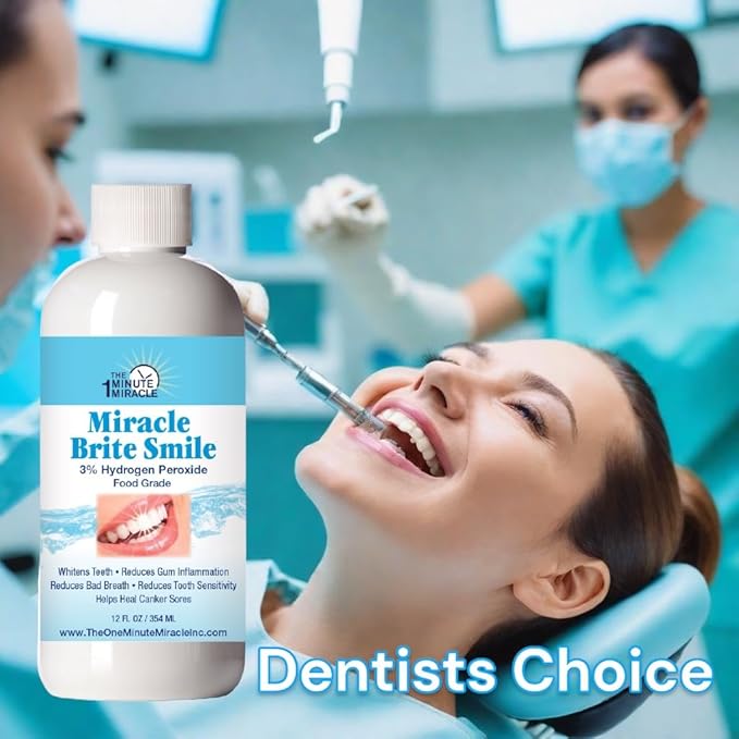 Miracle Brite Smile - Essential Oxygen Rinse Mouthwash for Whiter Teeth Fresher Breath and Healthier Gums Peppermint 12 fl. oz. Our Brand is Reconmended by Dentists.