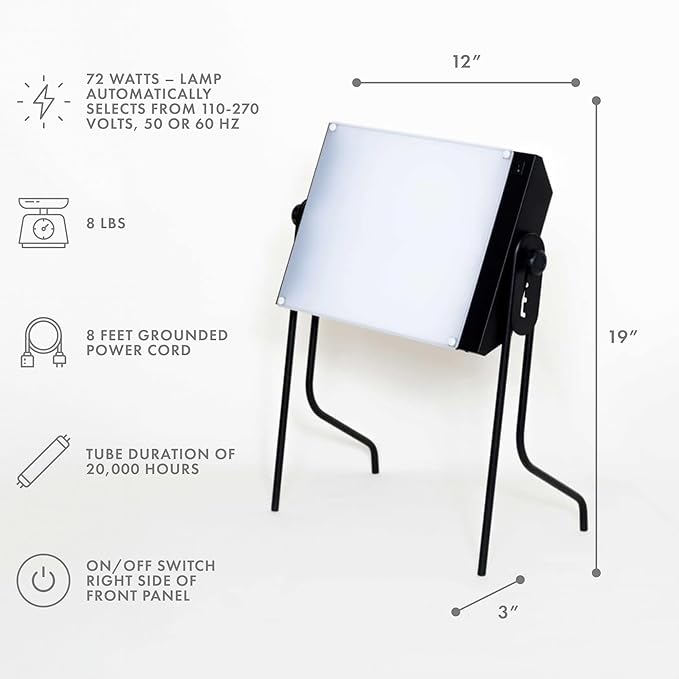 Northern Light Technologies Boxelite OS - 10000 Lux Light Therapy Lamp - Full Spectrum Adjustable Lightbox Therapy Light for Natural Mood and Energy Enhancement Sunlight Desk Lamp Black