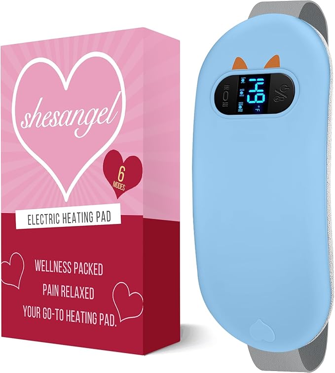 Portable Heating Pad for Period Cramps: Cordless Menstrual Heating Pad with 6 Heat Levels and 6 Massage Modes 3s Fast Heating Gift for Women and Girl(Blue)