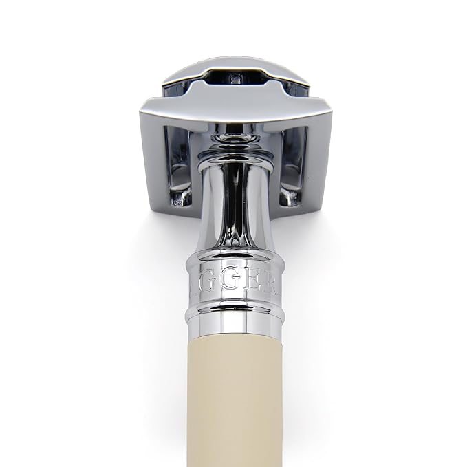 Edwin Jagger DES87RCBLAMZ Double Edge Safety Razor Ivory Rubber Coated Short Handle