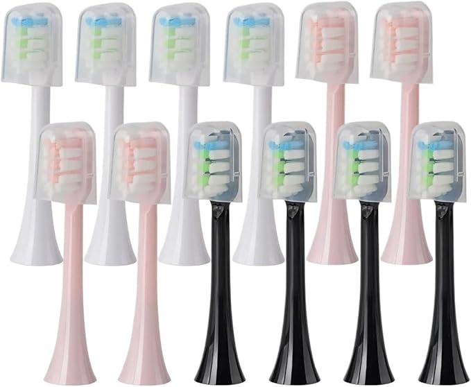 12pcs Replacement Brush HeadsCompatible for SOOCAS X3U/X3Pro/X5/V1/D2/D3 Bristle Electric Toothbrush Sealed Packed(SHUSHI-PK6BK6)
