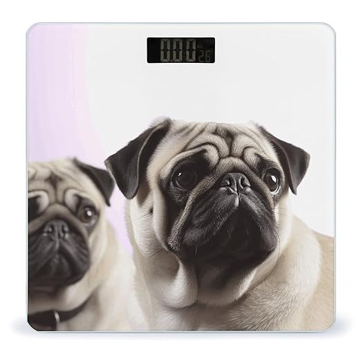 Pug DogScale for Body Weight with LCD High Precision Weighing Scales Fashion Sturdy Tempered Glass Weight Scales Easy-to-Read Digital Bathroom Scale for Daily 400lb