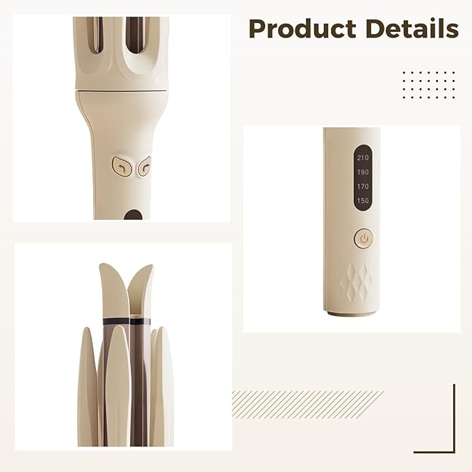 Automatic Curling Iron 11.8 in Rotating Wand with 4 Heat Settings Anti-Scald Beige Ceramic - for All Hair Types