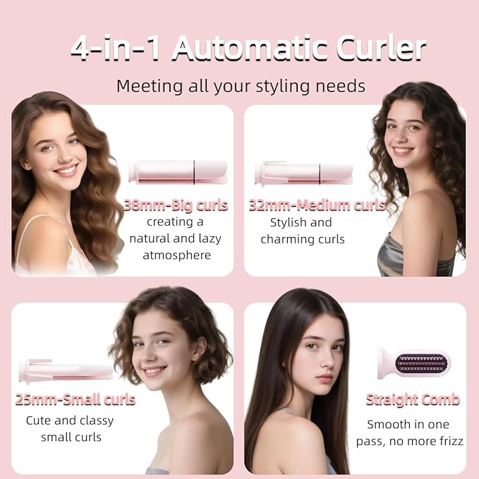 4 in 1 Automatic Curling Iron Set with Interchangeable Barrels(11.21.5) 3 Ionic Beach Waves Portable Hair Curlers &amp 1 Straightener CombAnti-Scald &amp Tangle-Free3 Temp Settings Timer
