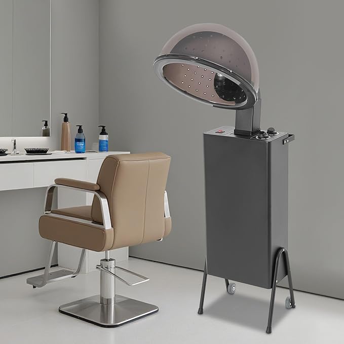 Professional Hooded Hair Dryer 1200W 14.17In Salon Hair Dryer Hood with 60-Minute Timer Adjustable 85° Hoods 3 Settings Temperature Control and Stand &amp Removable Wheels for Hairs Salons Spas