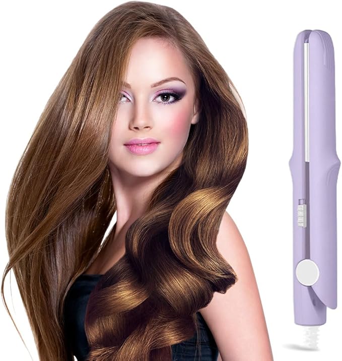 2025 Upgrade Mini Dual Purpose Curling Iron 2-in-1 Mini Curling Wand &amp Flat Iron Hair Straightener Portable Travel Curling Wand Straightening Irons for Women for Short Hair (Light Purple)