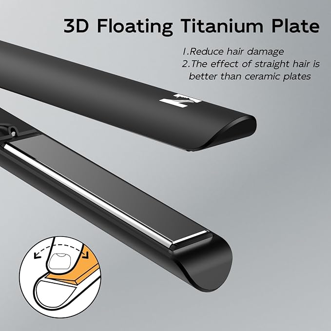 Nicebay Flat Iron Hair Straightener 1 Inch Titanium Hair Straightener &amp Curler Fast Heating5 Temp Settings Negative Ion TechnologyTravel-Friendly Smooth Salon Design