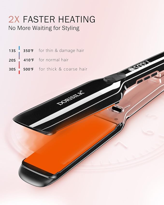 DORISILK 500 Degree High Temp Professional Hair Straightenr  Ceramic Wide Flat Iron 2 in 1 Hair Straightener and CurlerPlasma Flat Iron Get Frizz-Free and Shiny