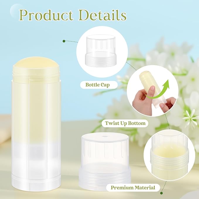 50 Pcs 60ml/2oz Empty Deodorant Containers Twist Up Plastic Filling Bottle Refillable Deodorant Holder Tube for Homemade DIY Lipstick Sunscreen Balm Lotion Bar(Translucent)