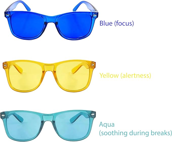 Remote Work Clarity Kit – Color Therapy Glasses 3-Pack for Focus Calm and Screen Breaks – Yellow Blue Aqua Tinted Lenses – Unisex Fit for Remote Workers Students and Gamers