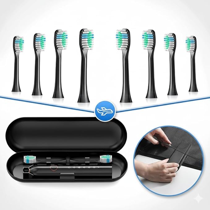 Amailtom Electric Toothbrush with Travel Case Sonic Type for Adults &amp Teens 6 Modes 40000 VPM Electric Motor IPX7 Waterproof 2 Minutes Timer