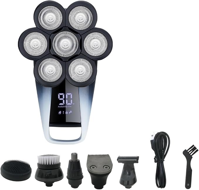 Head Shaver for Men 6In1 7-Blade Grooming Kit Electric Shaver for Men Hair Trimmer Beard Electric Razor Wet Dry Facial Body Bald Head Shaving Machine