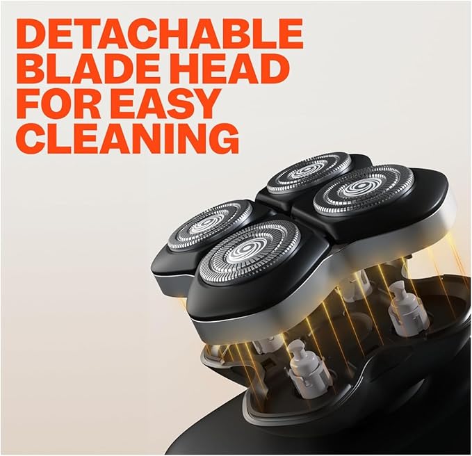 Pro Electric Head &amp Body Shaver - Mens Cordless Rechargeable Wet/Dry Skull Bald Head Back &amp Groin Waterproof Razor with Rotary Blades Clippers Nose Trimmer Brush Massager