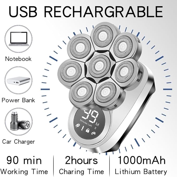 Head Shavers for Bald Men 6 in 1 Mens Bald Head USB Electric Shaver Wet/Dry LED Display Faster-Charging Cordless Mens Grooming Kit with Nose Hair Trimmer