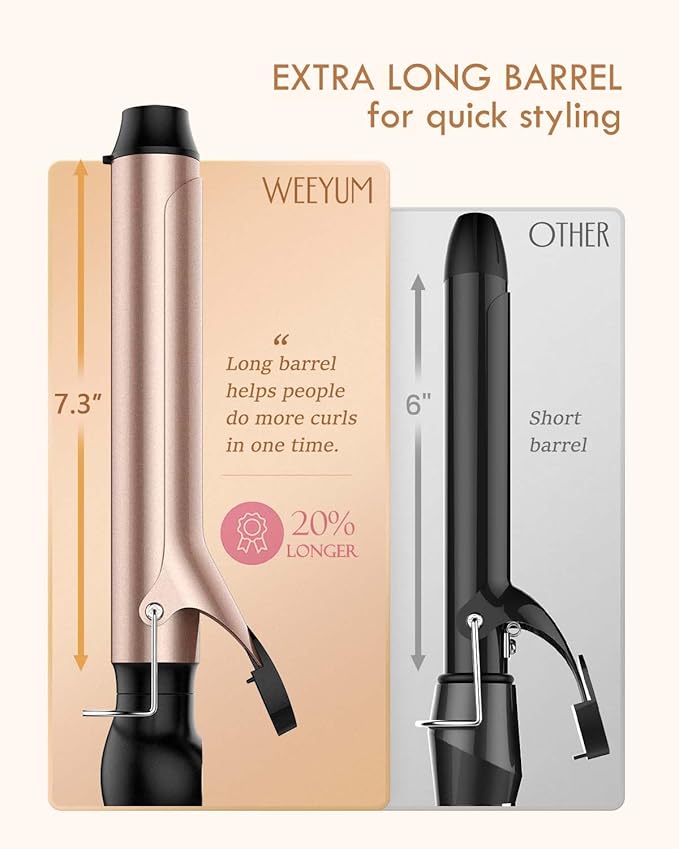 WEEYUM 1 1/4 Inch Ceramic Tourmaline Hair Curling Iron Long Barrel Curling Wand Double Voltage(100-240V)