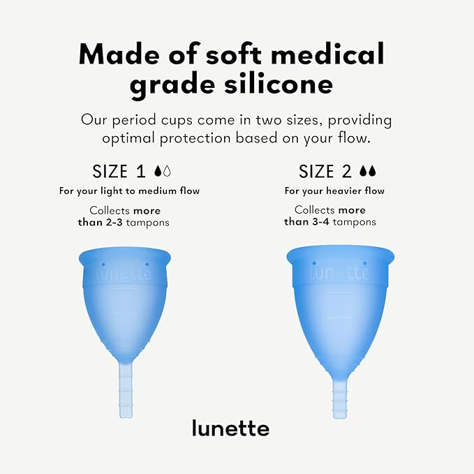 Lunette Menstrual Cup Reusable BPA Free Period Cup with 12-Hour Leak Free Comfort - Soft 100% Medical-Grade Silicone - Eco-Friendly Pad &amp Tampon Alternative – Vegan - Made in Finland - Size 2 Blue
