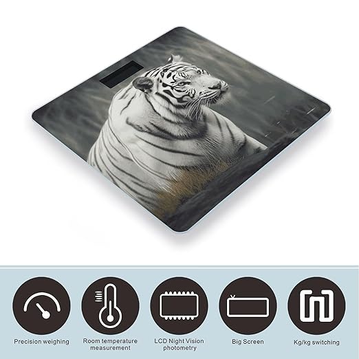 White Tiger Bathroom Scale for Body Weight with High Precision Large LCD Backlight Display Digital Weighing Scale with BMI Capacity Up to 180kg