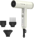 TOME Hair Dryer 1875W High-Speed EC Motor 110000 RPM Ionic Blow Dryer Fast Drying Cool Shot Lock 3 Heat 2 Speed 3 Attachments (Styling Nozzle Comb Nozzle Diffuser) 125V White