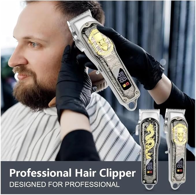 Razors Hiena HI-203A Dragon Pattern Electric Hair Clipper Professional Hair Trimming for Home Hair Styling Tool USB Charging Cutting(Dragon)