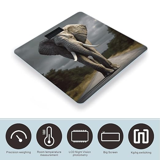 Elephant Scale for Body Weight High Precision Digital Weight Scales with LCD Display Anti-Slip Sturdy Slim Tempered Glass Bathroom Scale for Home Use